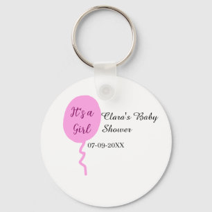 Pink balloon it's a girl baby shower add name date key ring