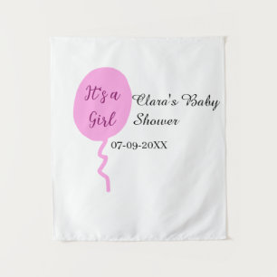 Pink balloon it's a girl baby shower add name date tapestry