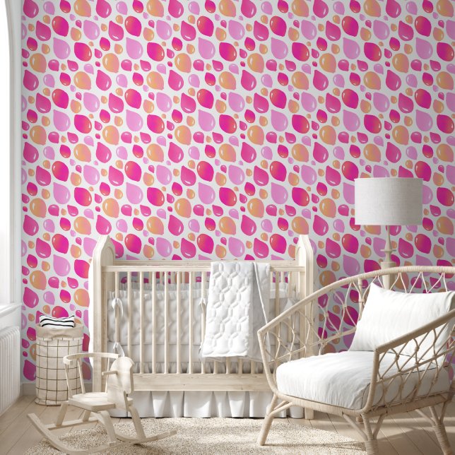 Pink Balloon Kids Pattern Nursery Room Wallpaper (Kids)
