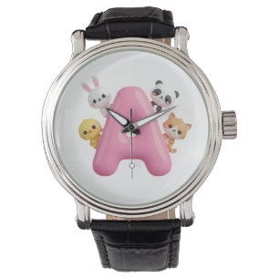 Pink Balloon Letter A Forest Animals eWatch Band Watch