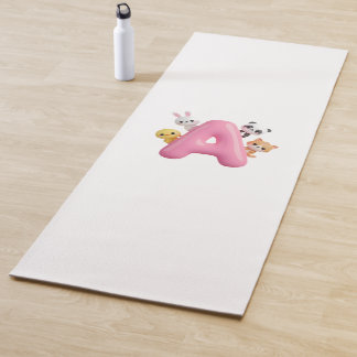 Pink Balloon Letter A Forest Animals Kids Yoga Mat