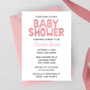 Pink Balloon Letter Baby Shower Invitation