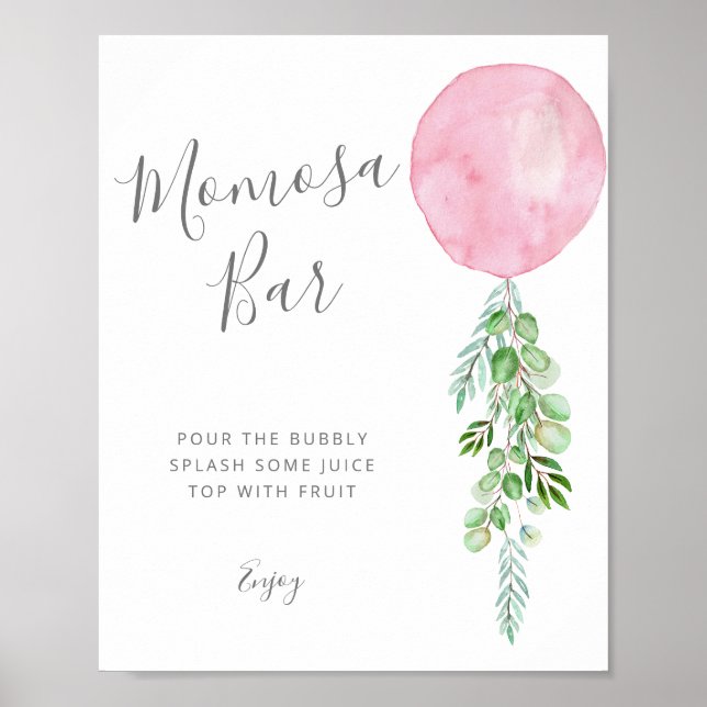 Pink Balloon Mimosa Bar Baby Shower Game Poster (Front)