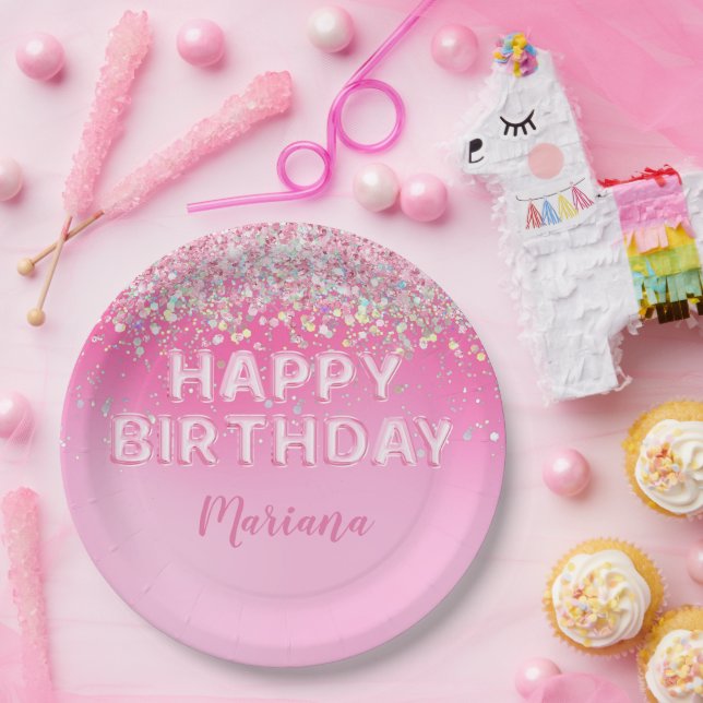 Pink Balloon Ombre Birthday Party Paper Plate (Party)