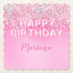 Pink Balloon Ombre Scalloped Birthday Party Paper Coaster