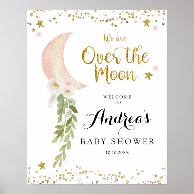 Pink Balloon Over The Moon Welcome Sign (Front)