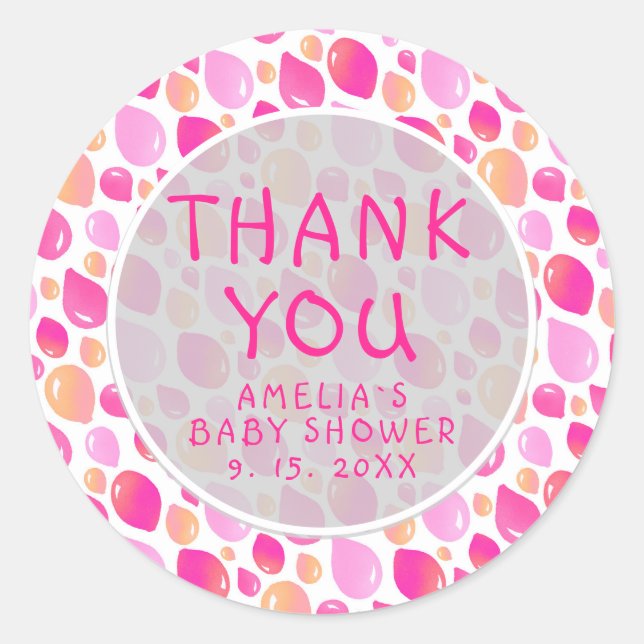 Pink Balloon Pattern Baby Girl Baby Shower Classic Round Sticker (Front)