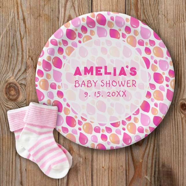 Pink Balloon Pattern Baby Girl Baby Shower Paper Plate (Creator Uploaded)