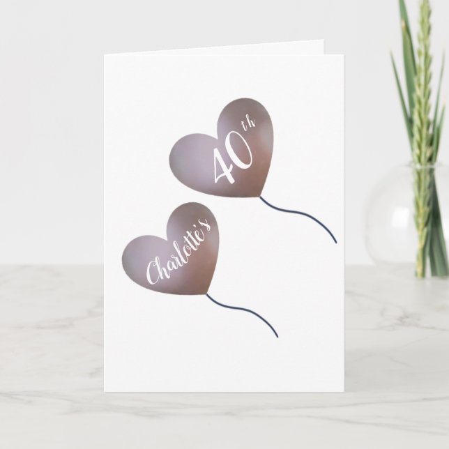 pink balloon personalised 40th birthday card (Front)