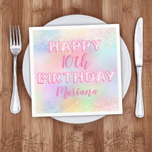 Pink Balloon Rainbow Birthday Party Napkin