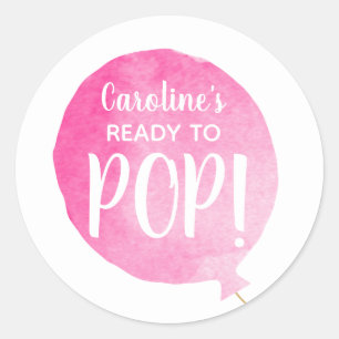 Pink Balloon Ready to Pop Baby Girl Shower Classic Round Sticker