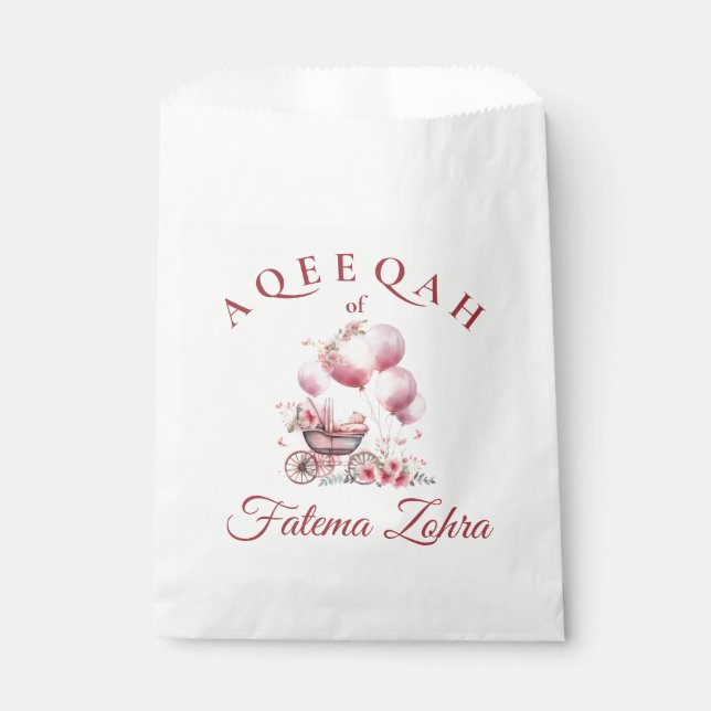 Pink Balloon Stroller Baby Girl Muslim Aqiqah Favour Bags (Front)