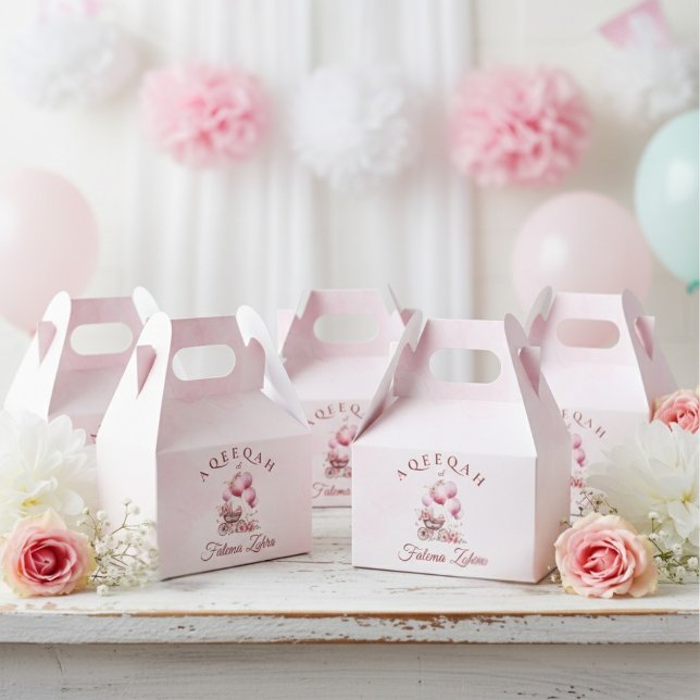 Pink Balloon Stroller Baby Girl Muslim Aqiqah Favour Box (Creator Uploaded)