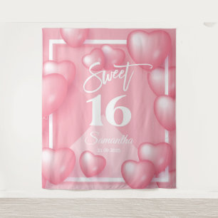 Pink balloon sweet sixteen 16th backdrop tapestry