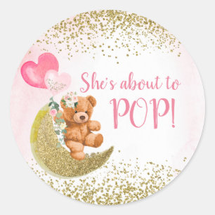 Pink Balloon Teddy Bear Classic Round Sticker