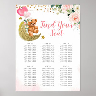 Pink Balloon Teddy Bear Seating Chart Sign