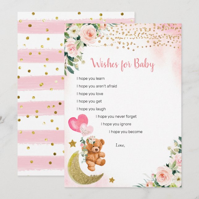 Pink Balloon Teddy Bear Wishes for Baby Game Card (Front/Back)