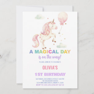 Pink Balloon Unicorn Birthday Invitations