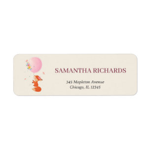 Pink balloon with cute fox greenery label