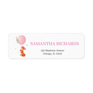 Pink balloon with cute fox greenery label