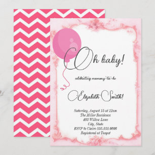 Pink balloon zig zag wallpaper, baby shower invitation