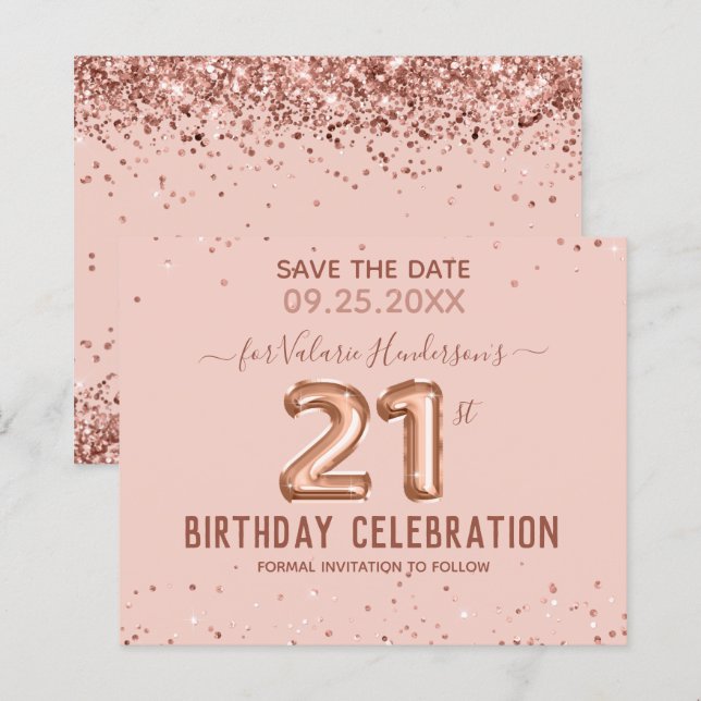 Pink Balloons 21st Birthday Save the Date (Front/Back)