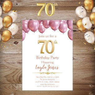 Pink Balloons 70th Birthday Invitation 