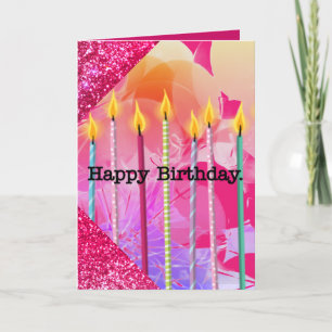 Pink Balloons and Candles Girly Birthday Card