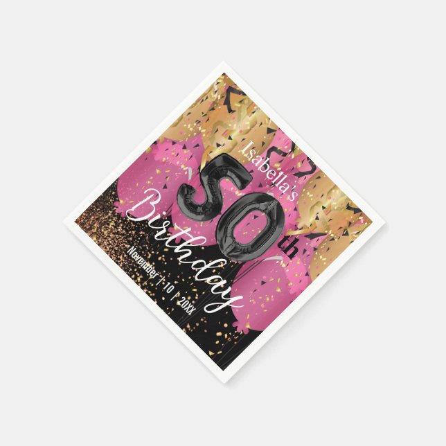 Pink Balloons and Glitter 50th Birthday Napkin (Corner)