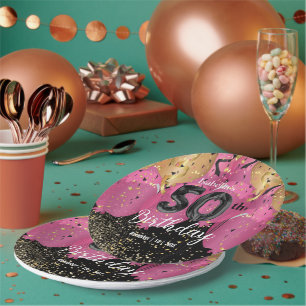 Pink Balloons and Glitter 50th Birthday Paper Plate