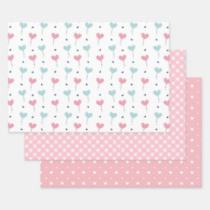 Pink Balloons and Hearts Wrapping Paper Sheet