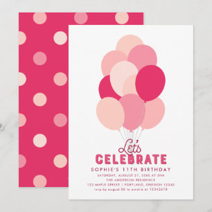 Pink Balloons Any Age Birthday Party Invitation