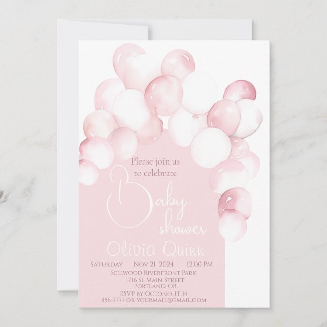 Pink balloons arch baby shower  invitation (Front)