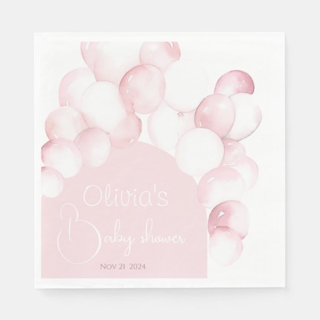 Pink balloons arch baby shower napkins (Front)