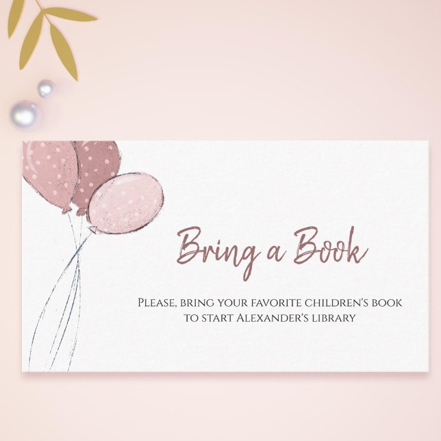 Pink Balloons Baby Shower Bring a Book Enclosure Card (Creator Uploaded)