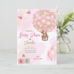 Pink Balloons Baby Shower Invitation