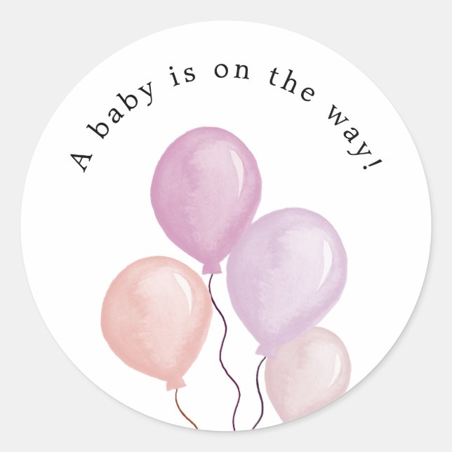Pink Balloons Baby Shower Round Sticker (Front)