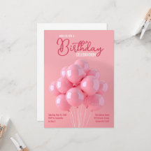 Pink Balloons Birthday Invitation