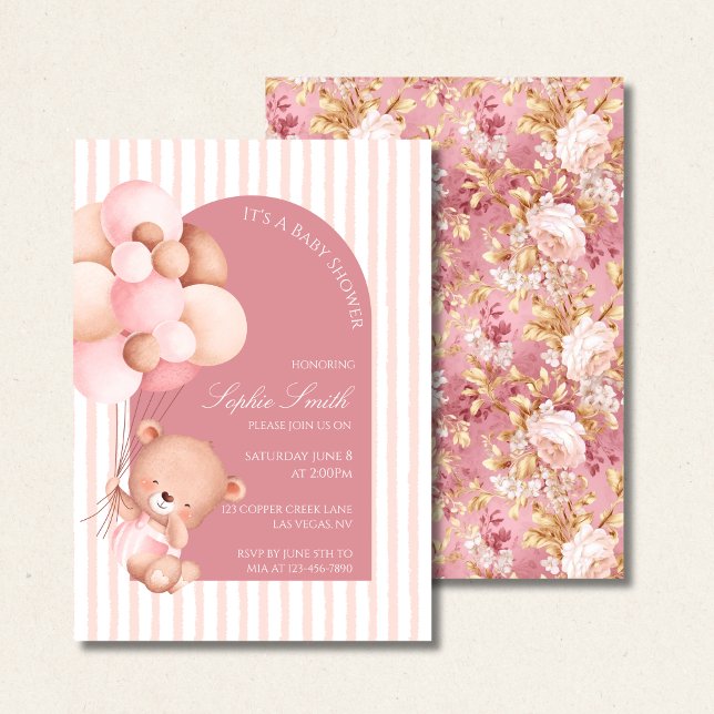Pink Balloons & Bloom Baby Shower Invitation (Creator Uploaded)