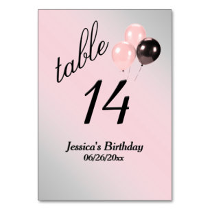 Pink Balloons Custom Text Table Number