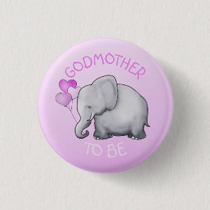 Pink Balloons Elephant Baby Shower Godmother-To-Be 3 Cm Round Badge