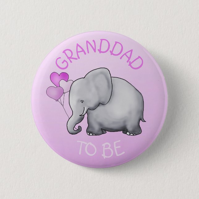 Pink Balloons Elephant Baby Shower Granddad-To-Be 6 Cm Round Badge (Front)