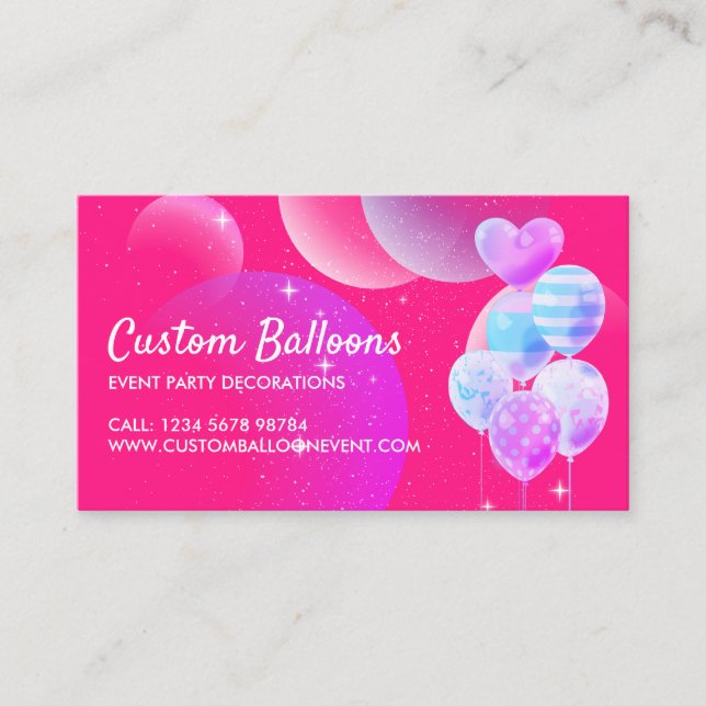 Pink Balloons Event Party Planner Decoration Business Card (Front)