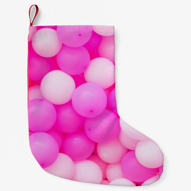 Pink Balloons Festive Background Design. Small Christmas Stocking (Front)