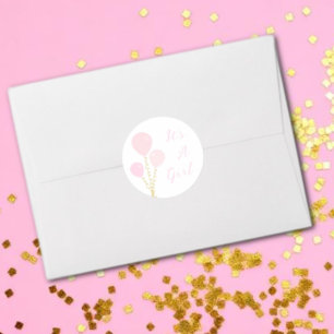 Pink Balloons Girl Baby Shower Classic Round Sticker