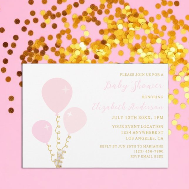 Pink Balloons Girl Baby Shower Invitation (Creator Uploaded)