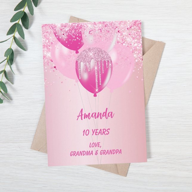 Pink balloons girl happy birthday card (Creator Uploaded)