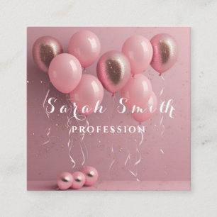 Pink Balloons Glitter Gold Event Wedding Party Square Business Card