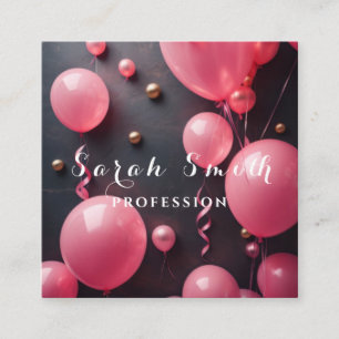 Pink Balloons Glitter Gold Event Wedding Party Square Business Card