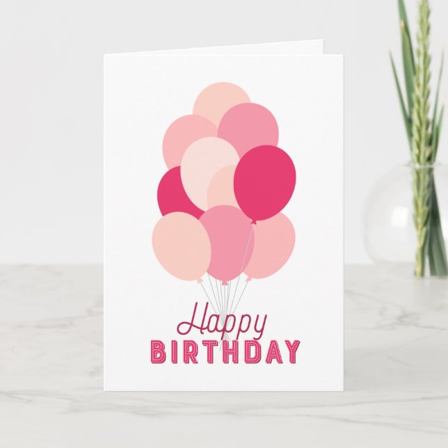 Pink Balloons Happy Birthday Card (Front)